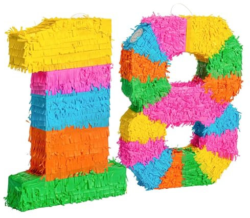 Fax Potato 2pc 18. Geburtstag Piñata- und Augenbinden-Set - Mehrfarbig - Mexikaner Kinder Mädchen Jungs Geburtstagsfeier Parteien Spiele Dekorationen Bausatz