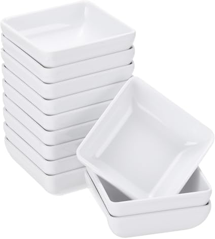 sourcing map 12Pcs MF Square Dipping Bowls, Small White Side Dish Bowls Seasoning Plate Cups Soy Dishes Serving Bowls Set for Condiment Desserts Home BBQ Party Picnic Restaurant