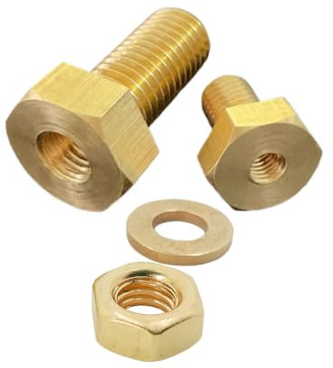Foyoram M8x16mm Sechskantschrauben mit Gewinde bis Kopf mit M5 Gewindebohrung 4 Stück und Muttern Flache Scheibe 4 Stück Messing (M8 x 16 mm)