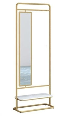 Stehspiegel Ganzkörperspiegel vom Boden bis zur Decke, drehbarer Ankleidespiegel, Hängegarderobe, integrierte einfache Aufbewahrung, Garderobe for Zuhause und Schlafzimmer Ganzkörperspiegel(Gold,70cm)