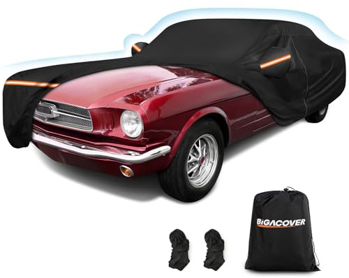 Car Cover for Ford Mustang 1964-1968, Waterproof 210D Oxford Cloth and Cotton Cover Outdoor Full Car Covers with Zipper Windproof Heavy Duty All Weather with Wind, Sun, UV and Dust Protectio