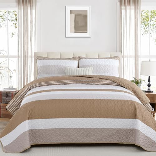 WONGS BEDDING Couvre-lit de 240 x 260 cm, couleur kaki, 3 pièces, pour lit double, rembourré, microfibre, avec 2 taies d'oreiller de 50 x 75 cm, pour chambre ou canapé