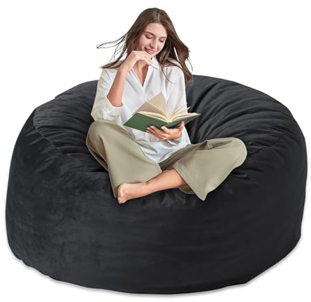 Yagamo Large Bean Bag Chair for Adults-with Memory Foam Filling, Bean Bags with Ultra Soft Washable Velvet Cover, BeanBag Sofa for Living Room, Bedroom and Gaming Room -4FT, Black