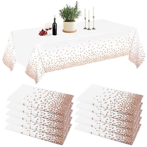 VIDETOL 10 Stück Tischdecke Kunststoff, 137 x 274 cm Wasserdicht Tischdecken, Tischdecke Rosegold für Party, Geburtstag und Hochzeit