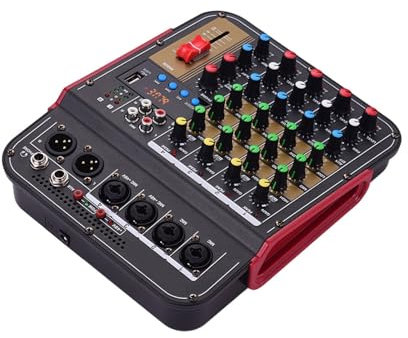 SHEHUALI Mesa de Mezclas de Audio, Consola mezcladora Digital de 4 Canales TM4, Profesional con alimentación Fantasma de 48 V incorporada y función BT