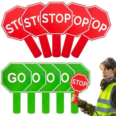 Segnale Stop And Go - 10 Segnali Stradali Per Vigili,Paletta Avviso Impermeabile Doppia Faccia con Manico per Controllo Parcheggio Traffico e Attività Sicurezza Bambini