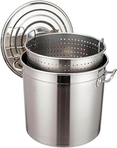 DLAZUM Marmite à écrevisses et Fruits de mer d'extérieur de Grande Taille avec Panier de vidange - Marmite en Acier Inoxydable avec passoire Marmite à friture pour din,Siliver-50L
