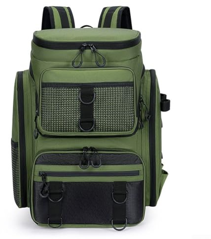 Mochila de pesca impermeable con almacenamiento robusto y soporte de caña para exploración al aire libre (negro)
