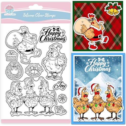 GLOBLELAND Weihnachtshuhn Klarstempel Zum Kartenmachen Cartoon Huhn Transparenter Stempel Tiere Silikonstempel Siegel Für Weihnachten DIY Scrapbooking Fotoalbum Dekor
