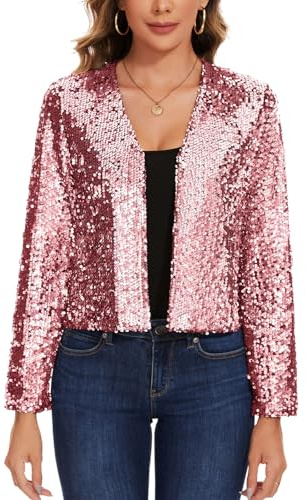 MINTLIMIT Damen Pailletten Strickjacke Kurz Offene Vorne Cardigan Langarm Bolero Dünne Elegant Glitzer Jacke Bolerojacke