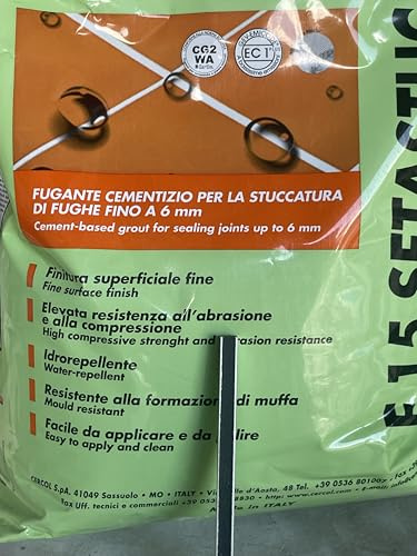 Stucco Idroreppellente per Fughe, nero, 5 kg, per Piastrelle, Marmo, Gres, Interni ed Esterni, Fino a 6 mm 60