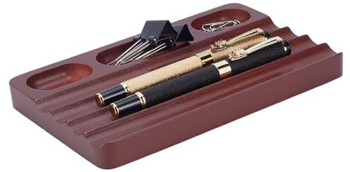 UNICRAFTALE Wood Pen Tray Multi-Functional Pencil Holder Brown Wave Pen Holder Non-Slip Desk Organizer for Office Workspace School Supplies Storage 4.7x7.5x0.7