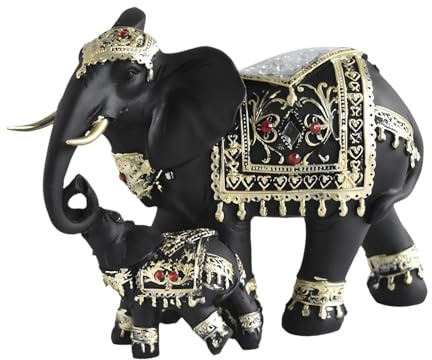 DXEHSEUY Estatua de elefante mamá y bebé, decoración de mesa para sala de estar, oficina familiar, blanco y negro