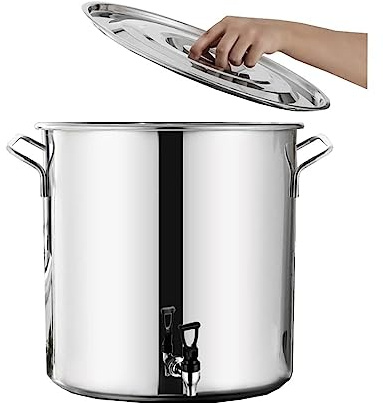 Olla de acero inoxidable con tapa, olla de sopa de 20 L, recipiente de leche gruesa con grifo versátil para cocinar y vino, ideal para sopas, guisos y más
