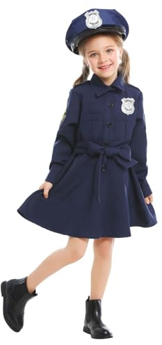 Generisch 2026 Polizei Kostüm Damen Polizistin Kostüm für Mädchen, Polizistin Cosplay, Halloween-Kostüm (Blue, 3-5 Years)
