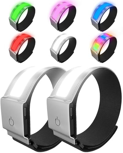 Topward 2 Stück Led Armband, Aufladbar Leuchtarmbänder für Erwachsene, Leuchtarmband Joggen Reflektorband für Laufen,5 Farben & 11 Lichtmodi, Verstellbarer Klettverschluss