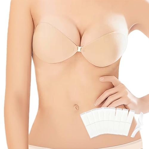 ORGOT Sticky Bra, Stick on Bra Push Up for Women, Strapless Reusable Invisible Backless Bra, Self Adhesive Cover for Backless Dress Beige