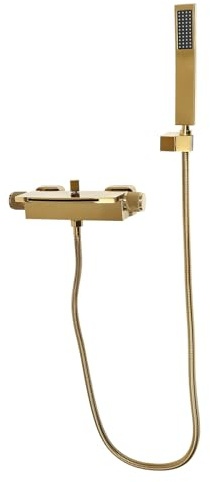 Badewannenarmatur Wasserfall Badewanne Wasserhahn Wandmischbatterie mit Handbrause, Brauseschlauch und Brausehalterung - Gold