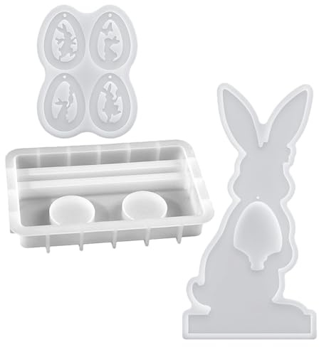 Anneome 3 Pezzi Stampi Pasquali in Silicone per Decorazioni Coniglio e Uova Resistenti al Calore per Resina Candele e Dolci Facili da Pulire e Riutilizzabili per Feste e Artigianato