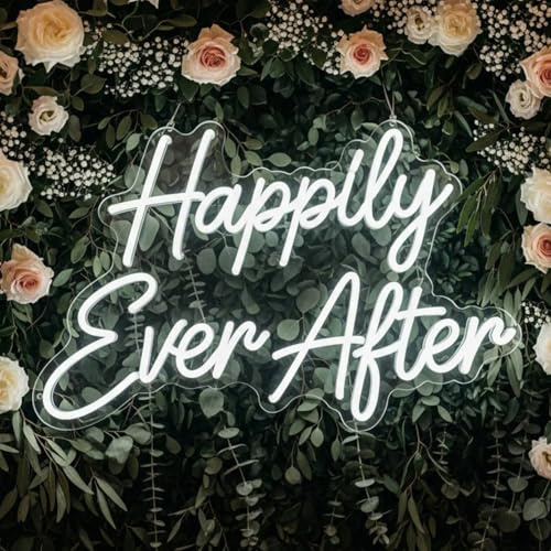 Happily Ever After Neon Sign, Neon Wedding Sign LED Light Up Letters Neon Light for Wall Decor Home Bedrooom Wedding Engagement Bachelorette Bridal Shower Party Decor