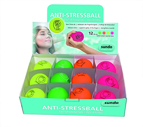 Sundo Homecare GmbH Anti-Stressball Fingertrainer Handtrainer Knetball, Thermoplastische Elastomere, farbig sortiert, Display à 12 Stück