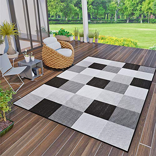 VIMODA Robuster In- und Outdoor Flachgewebe Balkon Terrasse Küchenteppich, Maße:120x160 cm