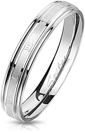 Paula & Fritz® Edel-stahlring Silber 5mm schmal sandgestrahlte Römische Zahlen Damen-Ring Herrenring Verlobungs-Ring Freundschaftsring Partnerring R-M7234S_10