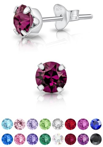 Pendientes de Botón Plata Ley 925 on Cristales Brillantes Multicolor - Pendientes Pequeños Plata 925 para Mujer - Punto de Luz Hipoalergénicos sin Niquel - Diámetro 5 mm