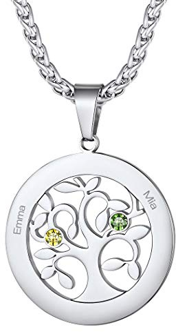 Suplight personalisiert Familienkette 925 Silber/Edelstahl Geburtssteinkette Namenskette Herz/Baum des Lebens Anhänger Halskette mit Gravur Partnerschaft Freundschaft Schmuck mit Geschenkbox