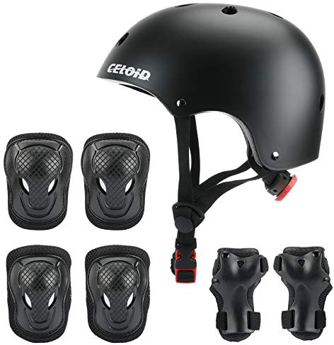CELOID Kids Helmet Pad Set,Adjustable Kid Skateboard Bike Helmet Knee & Elbow Pads Wrist Guards 5-8 years Child Protective Gear Set for Girls Boys Bicycle Bike Roller Skating Scooter Rollerblade Sport