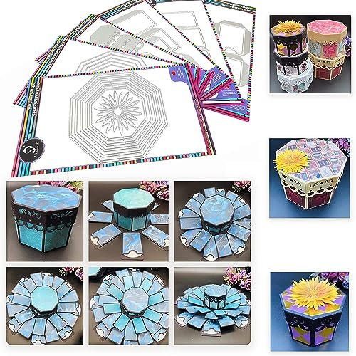 Alinacutle Explosionsbox & Geschenkbox Metall-Stanzschablone, Papierhandwerk, Metall-Stanzschablone, DIY Leckerli-Box, Scrapbooking, DIY, Karton, Metall, Stanzschablone, 14,5 x 14,5 x 10,2 (hoch) cm
