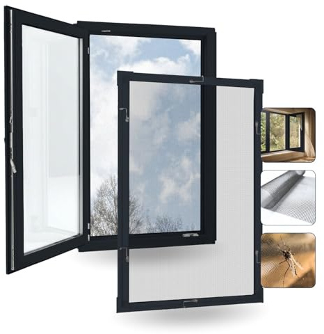 Rollmayer Fliegengitter Fenster Aluminiumrahmen Anthrazit - B120 x H140cm | Insektenschutz Fenster Selbstbausatz zuschneidbar Aluminium Moskitonetz Fliegenschutz einfache Montage