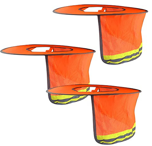 WMYCONGCONG 3 Pack Hard Hat Sun Shield Full Brim Mesh Neck Shield Sun Visor with Reflective Strip for Outdoor Construction Site Hardhats Safety Helmet Accessories, High Visibility Orange