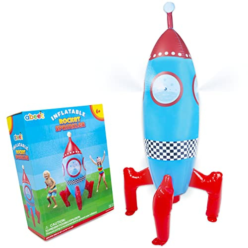 abeec Giant Inflatable Rocket Sprinkler | 6ft Play Toy | Outdoor Garden Splash Fun | Dual Sprayer Jets | Repair Kit & Ground Stakes Included | Summer Hose Attachment Sprinkler
