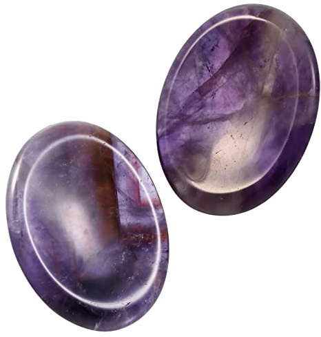 Nupuyai 2 Stücke Natürlicher Amethyst Stein Edelstein Daumenstein, Massagestein, Worry Stone, Taschenstein, Kristall Set für Reiki Healing Chakra Steine Dekoration(45x35x7mm)