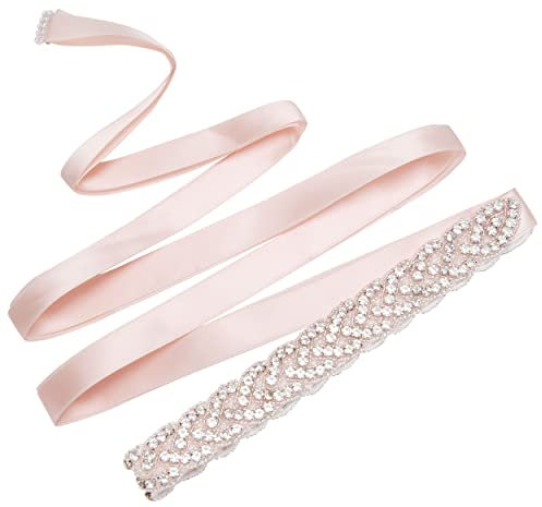 Jeesblsy Kristall Strass Gürtel Hochzeit Satin Schärpe Brautgürtel für Party Brautjungfernkleider Ballkleid Abendkleider Taillengürtel Zubehör,Rosa
