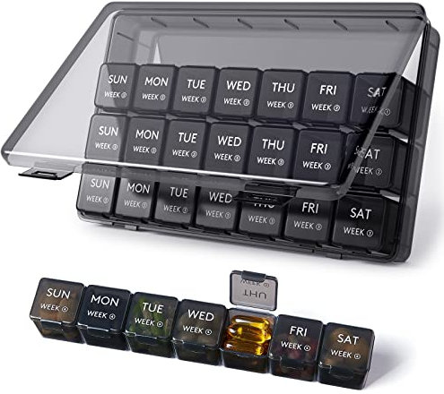 Lifewit Monthly Pill Organiser, 28 Day Pill Box, 4 Weeks One Month Pill Cases, Large Compartments Medicine Organiser for Vitamins, Fish Oils, Supplements, 1 Pack