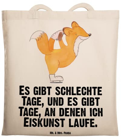 Mr. & Mrs. Panda Jutebeutel Fuchs Eiskunstläufer - Geschenk, Eiskunstläuferin, Alltagstasche, Laptoptasche, Tote Bag, Eiskunst, Beutel, Tasche