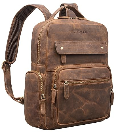 STILORD Edison Leder Studenten-Rucksack mit Laptop-Fach 13 5 Zoll Echtleder Vintage ideal als Backpack Cityrucksack Bürorucksack Aktenrucksack Ordnerrucksack Farbe:mittel - braun