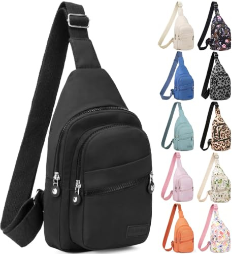 Small Sling Backpack Crossbody Sling Bag, Chest Bag Daypack Fanny Pack Cross Body Bag for Outdoors Hiking Traveling, Black, One Size, Crossbody