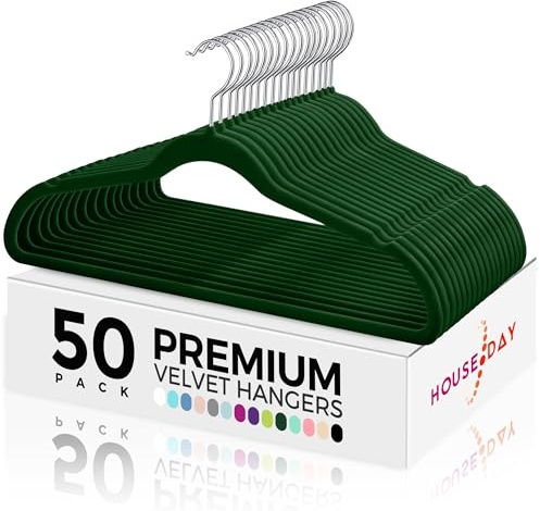 House Day Premium Samt-Kleiderbügel, rutschfest, beflockt, Filz-Kleiderbügel, Stabiler Kleiderbügel mit 360° drehbarem Haken, strapazierfähig, schlank, Kleiderbügel für Schrank, platzsparend