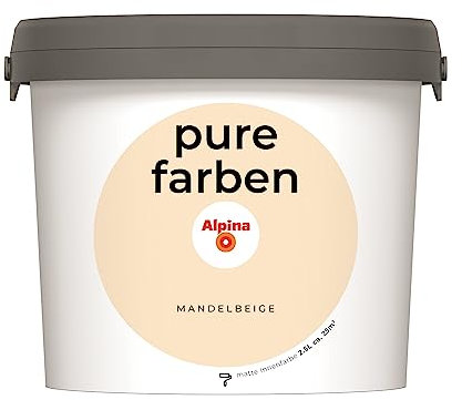 Alpina pure farben Wandfarbe – Mandelbeige – strapazierfähige und atmungsaktive Innenfarbe – ergiebig, gut deckend & reinigungsfähig – 2,5 Liter