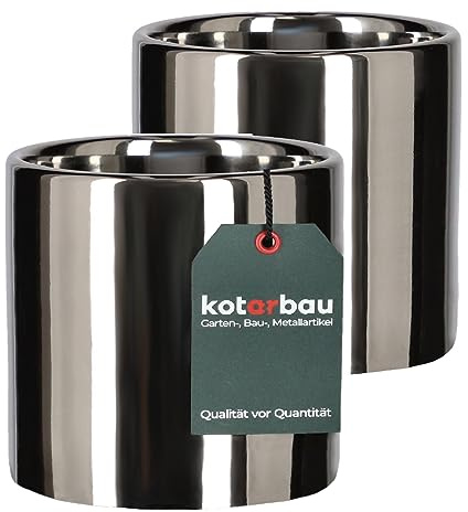 KOTARBAU® 2er Set Glänzend Blumentopf ⌀ 80 mm Zylinder Pflanztopf aus Keramik dekorativer Übertopf Silber Pflanzkübel Blumenkübel für Zimmerpflanzen Gartentopf