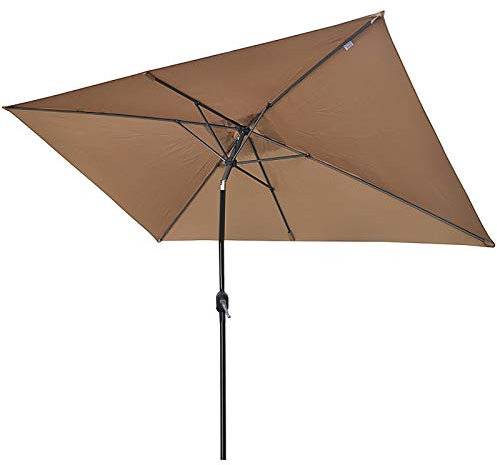 Sonnenschirm, quadratischer Tisch-Terrassenschirm im Freien, kleiner 2 x 2 m großer Strand-Marktschirm mit Druckknopf-Neigung und Kurbel, tragbares Garten-/Hof-Sonnenschutzdach (Farbe: Hellbraun)
