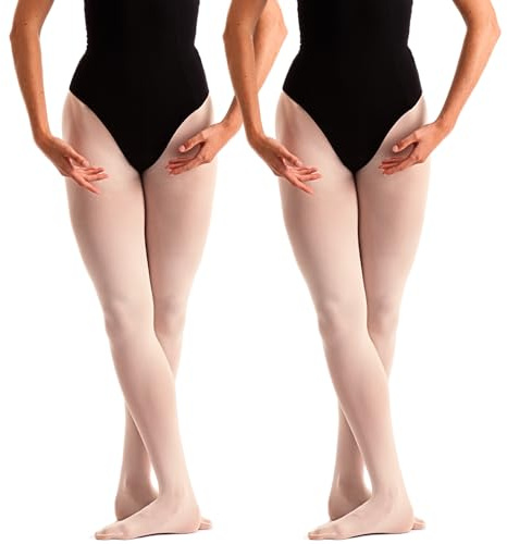 2 pares de medias de ballet de baile | Paquete múltiple de 60 denier estilo de pie completo | para niñas, niños pequeños, adultos y mujeres | en rosa, blanco, negro, bronceado y bronceado claro, rosa,