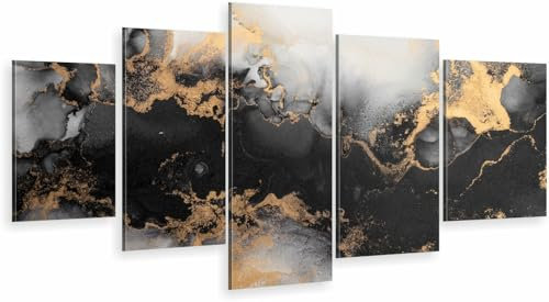 HUBDECO 5-Teiliges Leinwand Bild Wohnzimmer - Bilder, Poster, Kunstdrucke - Leinwandbild - Bild auf Leinwand - Tolle Zimmerdekoration - Schlafzimmer Bilder - 158x90 cm Deko Marmor