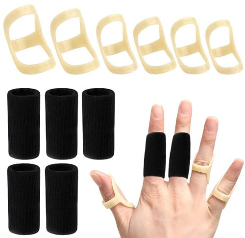 SAREAL 11Pcs Oval Finger Splints & Sleeves Kit, 6 Pcs Graduated Oval Trigger Finger Splints and 5Pcs Finger Sleeves for Trigger, Mallet, Arthritis, and Straightening -Size 5,6,7,8,9,10