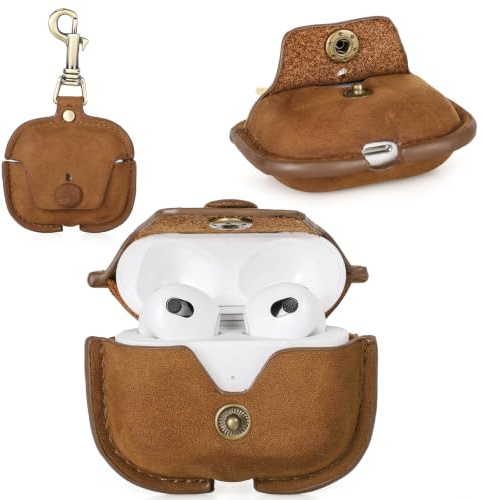 CONTACT'S Family Leder Hülle für AirPods 3rd Gen, Airpods Pro Hülle, Airpods Pro Leather Case, Lederhülle Kompatibel mit AirPod 3rd Generation (Kaffee)