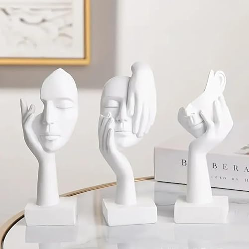 Marimor skulptuHeimdekoration, statuen deko Wohnzimmer, skulptur deko modern, Statue deko groß, skulpturen ständer Akzentkunst Frau Gesicht Statue Sammlerstück (Weiß)