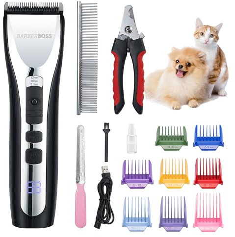 BarberBoss Hundeschneider Professional für dickes Haar, Hundepflege-Set, kabellos, Katzenschere für verfilztes Fell, Haustierschere, Hundetrimmer für die Pflege, geräuscharm QR-9086